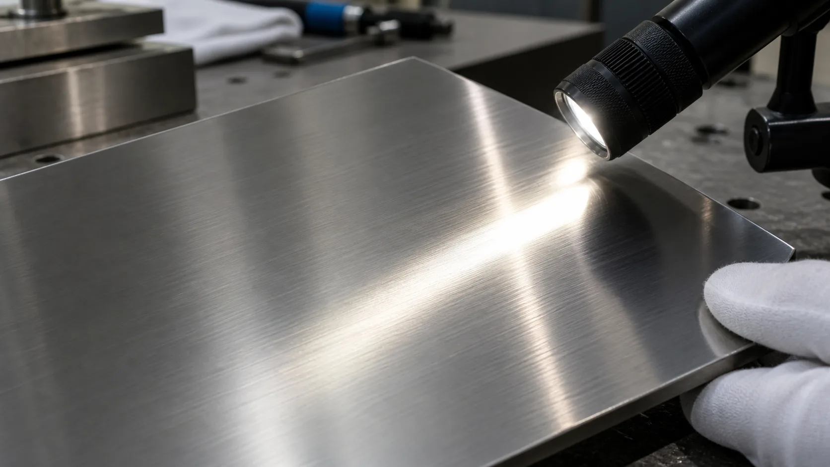 Close-up inspection of No. 7 polished stainless surface